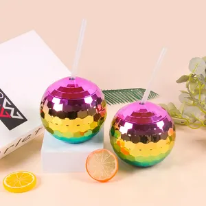 Bạc Disco bóng ly với ống hút 16 ounce dễ thương lấp lánh long lanh Cocktail Disco bóng uống cốc, nguồn cung cấp bên