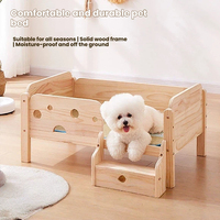 Lit pour animaux de compagnie moderne en bois massif avec garde-corps surélevé, canapé pour chiens âgés, compatible avec les robots aspirateurs, XL 114cm 110lbs