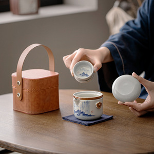 <b>Ceramic</b> Travel <b>Tea</b> Set 3 Pieces Lightweight Portable Kung Fu <b>Tea</b> Brewing <b>Pot</b> With Cup For Outdoor Use - Product Image 3
