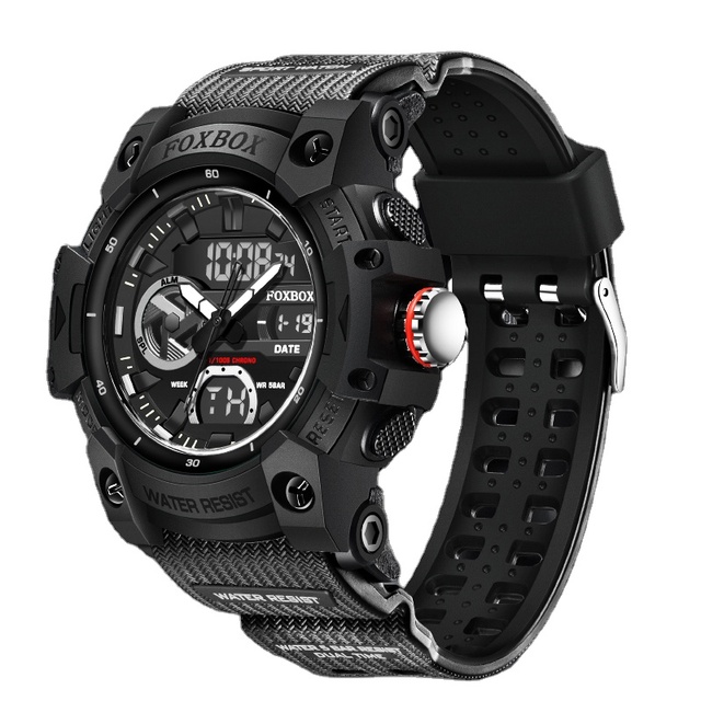 FOXBOX FB0052 Outdoor Sports Men's Watch High Quality Stopwatch Durable 50M Waterproof Analog Digital Movement Men Watch