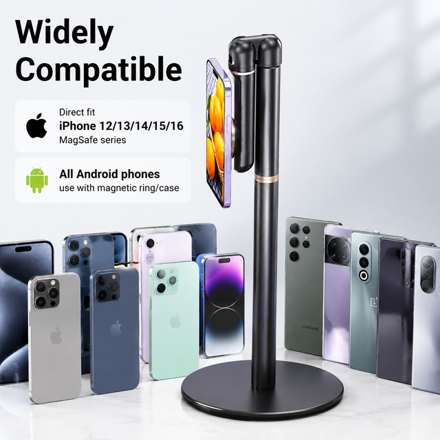 18-Year Factory Premium Aluminum Magnetic Phone Stand N52 Strong Magnet 360 Rotating Telescopic Desktop Holder for iPhone Bulk