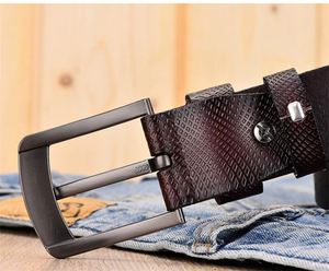 ホットセール メンズ グリッドエンボス加工 本革ベルト 金属合金ピンバックル レザーウエストベルト - Product Image 3