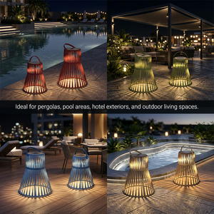 Lámpara de jardín de ratán con asa, color verde azulado natural, con carga solar y USB, para exteriores, marca Sigarten. - Product Image 6
