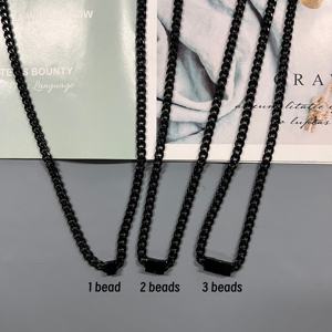 Grosir kustom kalung pria baja nirkarat perhiasan persegi manik liontin rantai Kuba perhiasan personalisasi perhiasan tahan air - Product Image 2