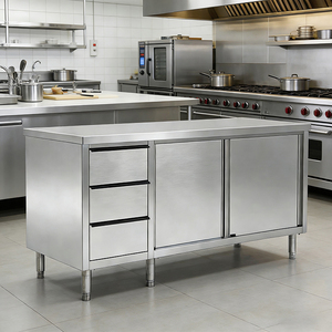 Meuble de cuisine autoportant en acier inoxydable à trois tiroirs pour hôtels et restaurants, équipement de service alimentaire - Product Image 6