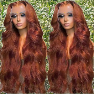 ลดราคา! วิกผมลูกไม้ด้านหน้าสีแดงส้ม แบบลอนคลื่น สีเหลือง สำหรับคอสเพลย์ วิกผมสังเคราะห์แบบไม่ต้องใช้กาว ทนความร้อน - Product Image 2