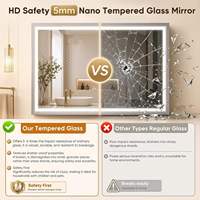 Miroir mural sans cadre à LED anti-buée double éclairage pour salle de bain, verre trempé HD de 5 mm, 3 modes d'éclairage disponibles