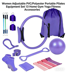 Ensemble d'équipements de Pilates portables réglables en PVC/Polyester pour femmes, 13 accessoires de fitness pour <span class=keywords><strong>la</strong></span> <span class=keywords><strong>maison</strong></span>, <span class=keywords><strong>la</strong></span> gym et le <span class=keywords><strong>yoga</strong></span> - Product Image 5