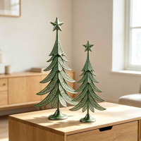 Ensemble de 2 arbres de Noël vintage en métal, décorations de table en fer vert avec étoile pour la décoration de la maison pendant les fêtes