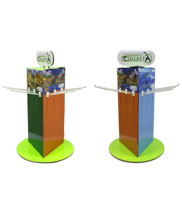Présentoir à chevilles pour porte-clés CDU 3 côtés Présentoir en carton rotatif avec crochets en plastique