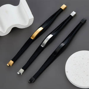 Custom 316l Stainless Steel <b>Bracelet</b> <b>Engrave</b> 14k 18k Gold Plated Fashion Multi-layer Leather Braided <b>Bracelet</b> with Logo <b>for</b> <b>Men</b> - Product Image 2