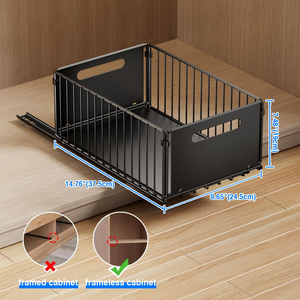 Pull-Out Sink Three-Layer Adjustable Height Sliding <b>Shelf</b> Rubber European Style Bathroom Cabinet Storage Organizer Black White - Product Image 2