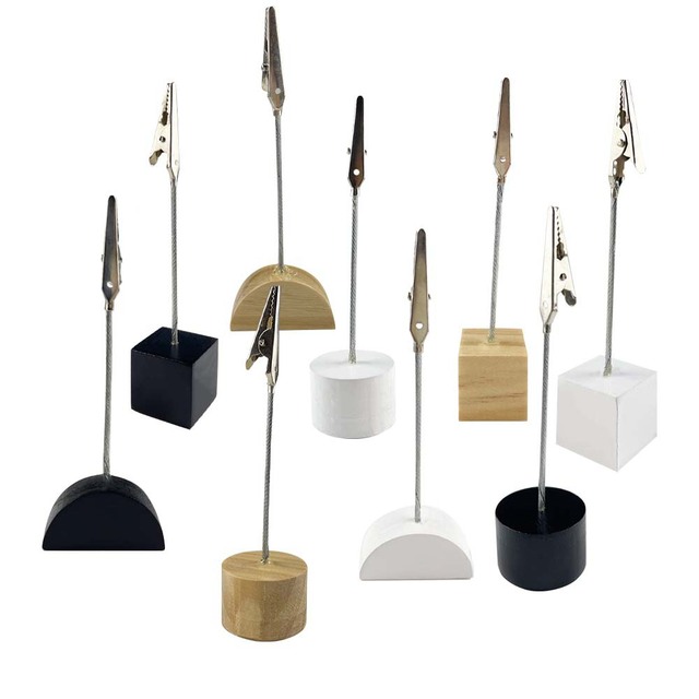 Round Square Semicircle Wood Base Metal Photo Alligator Clip Memo DIY Wires Picture Holder Table Stand