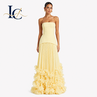 Robe de soirée plissée de luxe bleue à appliques florales pour femme, robe de bal sans bretelles, robe de soirée formelle, vente en gros personnalisée OEM ODM