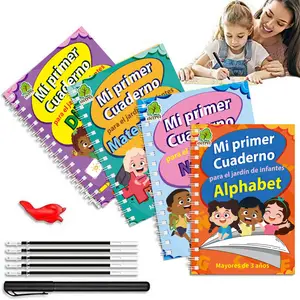 Çocuk 4 kitap Espanol okul öğrenciler kağıt Copybooks yeniden oluk Cursive sihirli yazma kitap İspanyolca kaligrafi