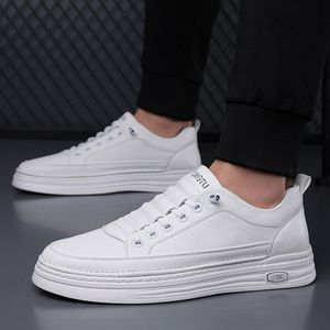 Zapatillas Blancas con Cordones, Punta Redonda, Parte Superior de PU, Suela de Goma Antideslizante, con Logotipo en la Lengüeta, para Hombre, Casuales, Color Sólido - Product Image 2