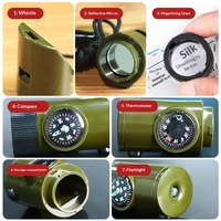 Kit de survie en plein air 7-en-1, sifflet multifonction, boussole d'urgence portable, loupe, lampe torche, thermomètre