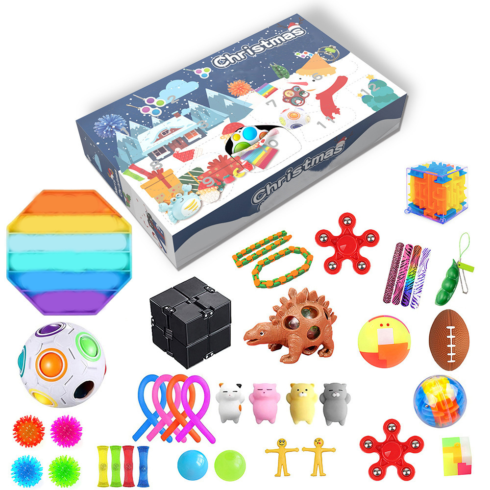 Популярный на Amazon, Рождество, популярная детская шторка, пузырьки, сенсорные игрушки, рождественские игрушки, фиджет, календарь, набор