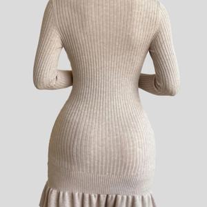 Vestidos Casuales de Chifón Tejido para Otoño, Personalizados al por Mayor, Novedad, Cuello Redondo, Jersey Ajustado de Color Liso, Sexy y Elegante, Mini - Product Image 4