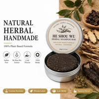 Savon Solide Anti-Chute et Anti-Pelliculaire au Polygonum Multiflorum pour Cheveux Gris, 60g, Boîte Métallique, Naturel, Effet Noircissant, Étiquette OEM