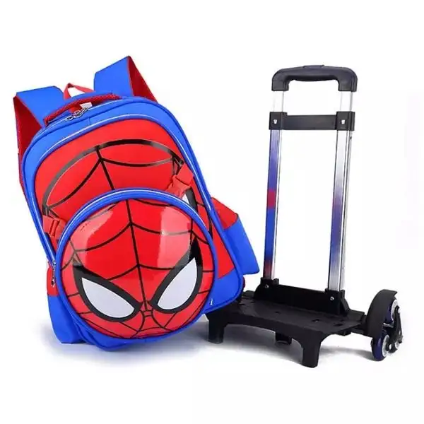 2022 New wholesale Spiderman 2 6 Wheels 3d Cartoon Trolley School Backpack Bag Set for Children Kids Little girls boys teenagers