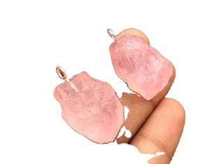 Colgante de plata de ley 92,5 con piedras preciosas sin tratar, joyería hecha a mano, cuarzo rosa Natural, de alta calidad, 2 piezas - Product Image 5