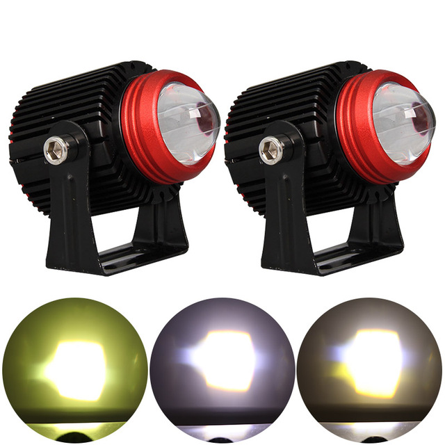Double Color LED Projector Motorcycle Auxiliary Spotlight Mini Driving Head Fog Lights Aluminum DC 8-80V Super Bright High/Low