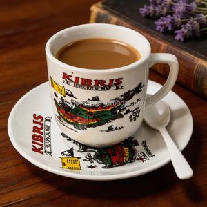 Commercio all'ingrosso porcellana bianca personalizzata stile turco cipro dipinto a mano tazze da caffè personalizzato 90CC tazza da tè <span class=keywords><strong>e</strong></span> piattino Set - Product Image 5