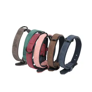 PSM Factory Direct sale Pet Supplies Pure Color Durable Nylon Pet Necklace PU Leather Adjustable Dog Collar