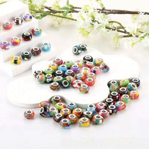 Colorful Glass Modern <b>Large</b> Hole <b>Beads</b> Custom Brand Floral European <b>Beads</b> for DIY Bracelet Jewelry Making Gifts - Product Image 2