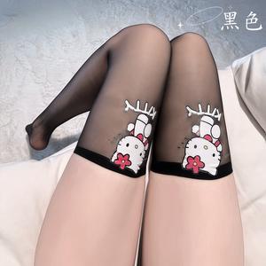 Mignon Kawaii Noir Soie Anime Arc Style Japonais Imprimé Dessin Animé Longues Chaussettes Taille Haute Mince Tricoté Strings Sexy Logo Taille - Product Image 1