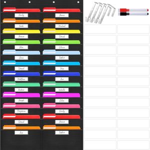 Organizador de archivos colgante de pared con 24 bolsillos, bandejas para documentos de poliéster con 4 colgadores metálicos y 2 marcadores para uso en el hogar y la oficina - Product Image 1