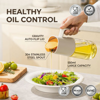 Bouteille d'huile en verre de 550 ml avec couvercle à ouverture automatique, bec verseur en acier inoxydable 304, design anti-fuite pour la cuisine, distributeur d'huile d'olive