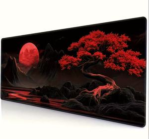 Grand tapis de bureau Anime - Tapis de souris de jeu de style japonais avec base en caoutchouc antidérapante, 15,7 <span class=keywords><strong>x</strong></span> 35,4 pouces, lune rouge vif - Product Image 5