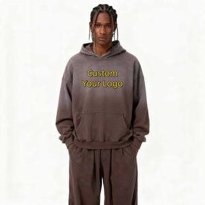 TKAN193D Hombres Nuevo estilo High Street gradiente vintage Lavado Pesado Algodón Oversize casual moda Sudadera con capucha - Product Image 1