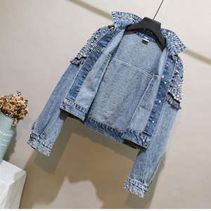 Cappotto di lusso da <span class=keywords><strong>donna</strong></span> con perla e diamanti manica lunga giacca in Denim con perline - Product Image 4