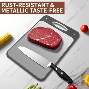 Tabla de cortar de cocina de paja de trigo y acero inoxidable con marco de plástico de doble cara, antideslizante, engrosada y antimoho - Product Image 3