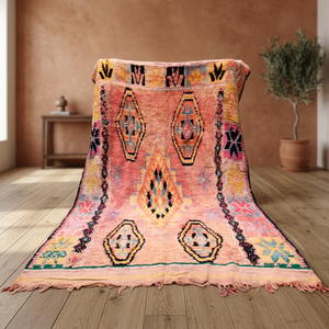 Alfombra Bohemia Rectangular de Lana de Pelo Largo Geométrica Beni Ourain Marroquí Hecha a Mano para Decoración de Sala de Estar - Product Image 1