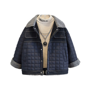 Veste d'hiver en denim patchwork pour garçons, veste chaude en molleton teinte en pièce, imprimée, version coréenne 2025, nouveauté - Product Image 1