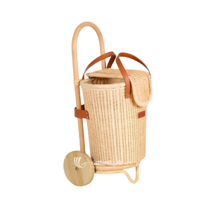 Vintage Style Rattan Rolling Storage <b>Basket</b> Wheels Hand Woven Eco-Friendly Kitchen Living Room Organizer Multifunction Design - Product Image 1