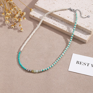Collier en perles <span class=keywords><strong>de</strong></span> <span class=keywords><strong>pierre</strong></span> naturelle fait main DIY en gros, <span class=keywords><strong>pierre</strong></span> <span class=keywords><strong>de</strong></span> <span class=keywords><strong>lave</strong></span> + turquoise, collier assemblé en acier inoxydable pour l'été - Product Image 5