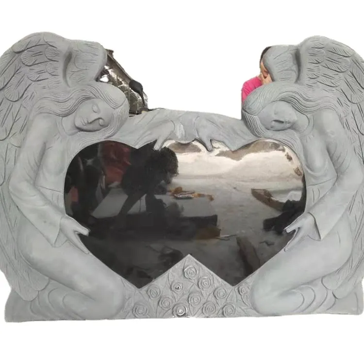 Angel monument double angel holding granite heart tombstone double heart headstone