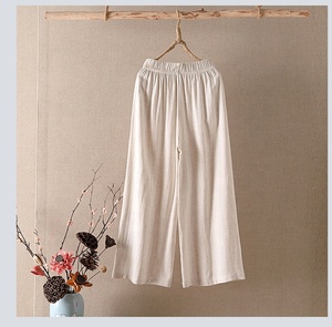 <span class=keywords><strong>Pantalones</strong></span> de Lino y Algodón Bordados de Estilo Folclórico para <span class=keywords><strong>Mujer</strong></span>, Suministro de Fábrica, <span class=keywords><strong>Pantalones</strong></span> Anchos de Color Liso, Transpirables y Cómodos para Vacaciones de Verano - Product Image 5