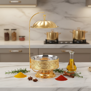 Chauffe-Plat Royal 8L Doré en Acier Inoxydable avec Couvercle Dôme Élégant pour Banquets et Événements - Product Image 6