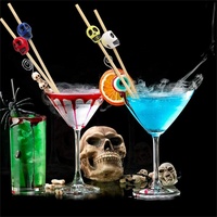 Piques à cocktail fantaisie pour apéritifs, couleurs assorties, en bambou, cure-dents tête de mort pour boissons, brochettes de 4,7 pouces
