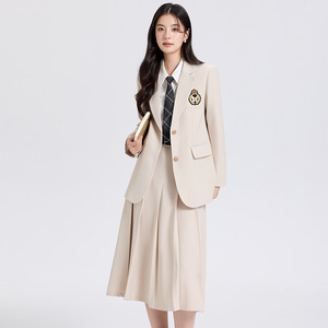 Women's Navy <b>Blue</b> Preppy Suit Set Long Sleeve Pleated Skirt School Uniform Fall 2025 Polyester Woven <b>Material</b> - Product Image 2