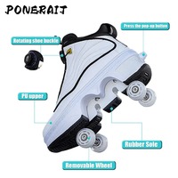 Patins à roulettes unisexes à 4 roues rétractables et automatiques Baskets montantes en maille à double usage Sports d'hiver et de printemps Chaussures de sport pour filles
