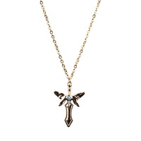 Collier en or avec ailes d'ange et épée croisée, incrusté de pierres bleues, style punk hip hop, pendentif en métal, bijoux unisexes tendance 1398