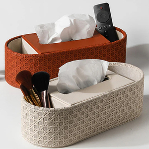 Couvercle de boîte à mouchoirs en cuir PU porte-boîte à mouchoirs ovale <span class=keywords><strong>Kleenex</strong></span> couvre pour bureau à domicile décoration de voiture support de télécommande - Product Image 1