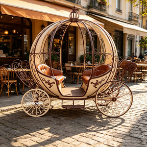 Magnifique carrosse à chevaux en forme de citrouille de qualité artistique, symbole culturel classique des contes de fées, pièce d'art artisanale pour exposition en galerie - Product Image 1